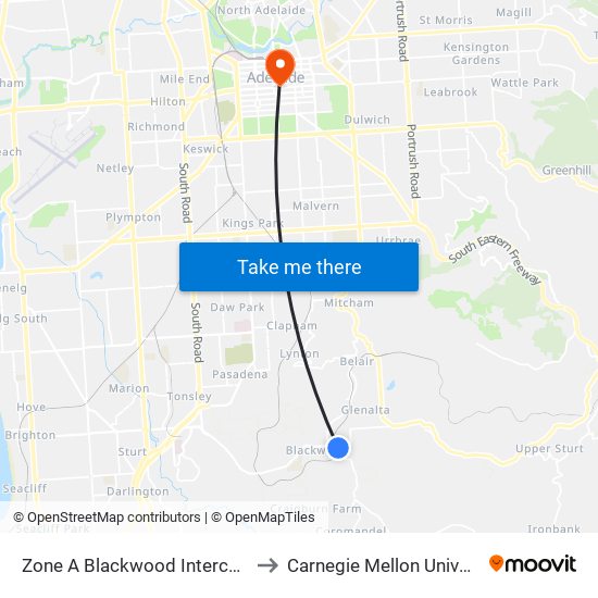 Zone A Blackwood Interchange to Carnegie Mellon University map