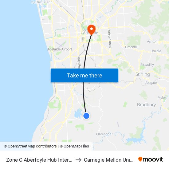 Zone C Aberfoyle Hub Interchange to Carnegie Mellon University map