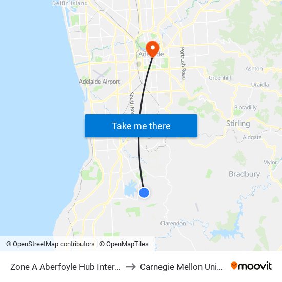 Zone A Aberfoyle Hub Interchange to Carnegie Mellon University map