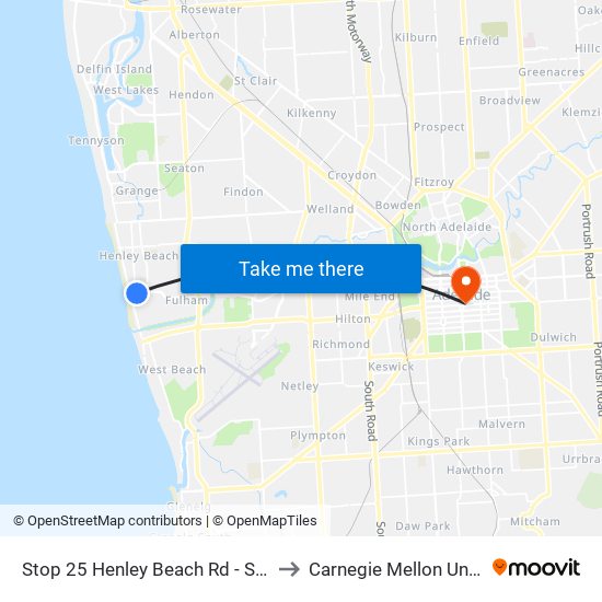 Stop 25 Henley Beach Rd - South side to Carnegie Mellon University map