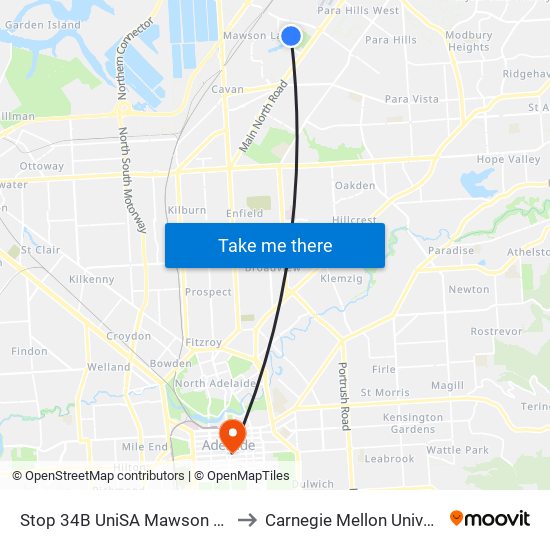 Stop 34B UniSA Mawson Lakes to Carnegie Mellon University map