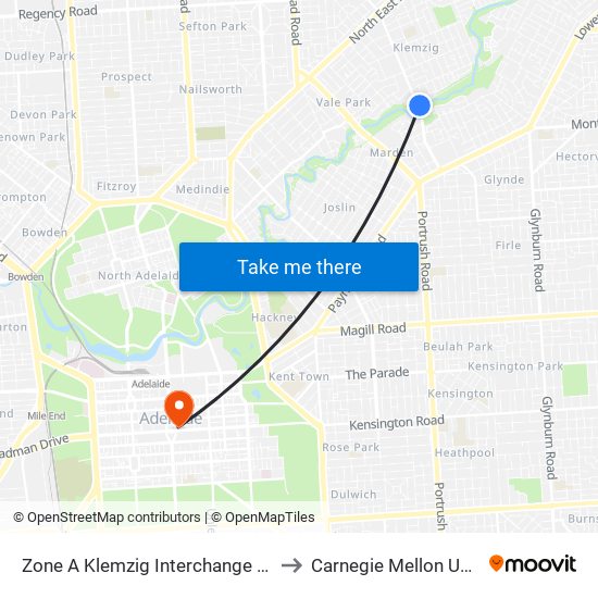 Zone A Klemzig Interchange - East side to Carnegie Mellon University map