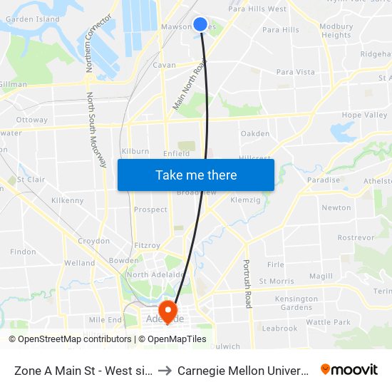 Zone A Main St - West side to Carnegie Mellon University map