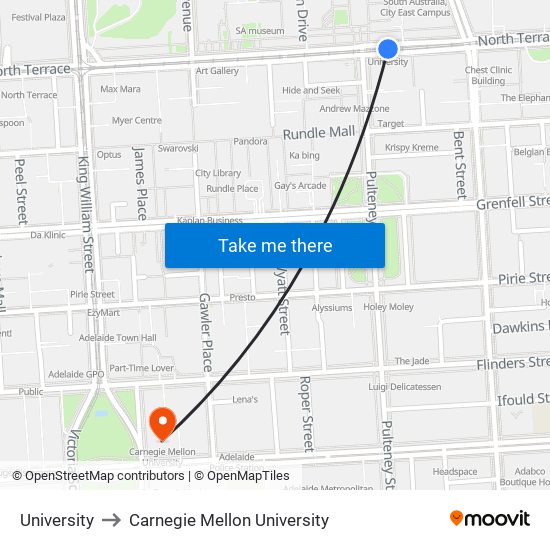 University to Carnegie Mellon University map