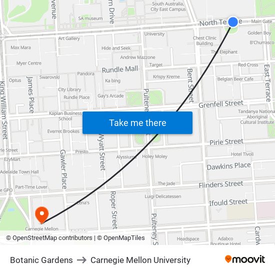 Botanic Gardens to Carnegie Mellon University map