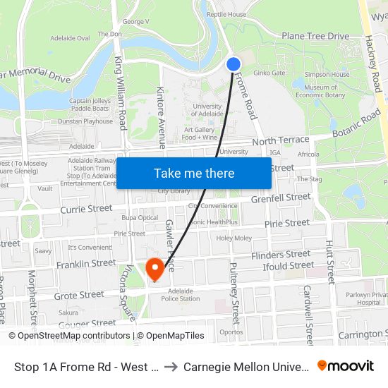 Stop 1A Frome Rd - West side to Carnegie Mellon University map