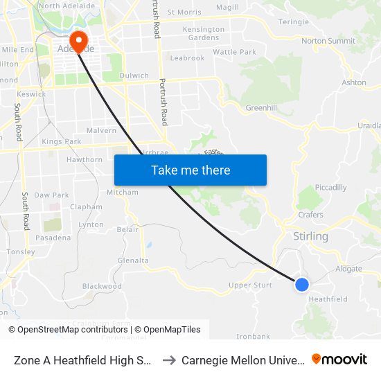 Zone A Heathfield High School to Carnegie Mellon University map