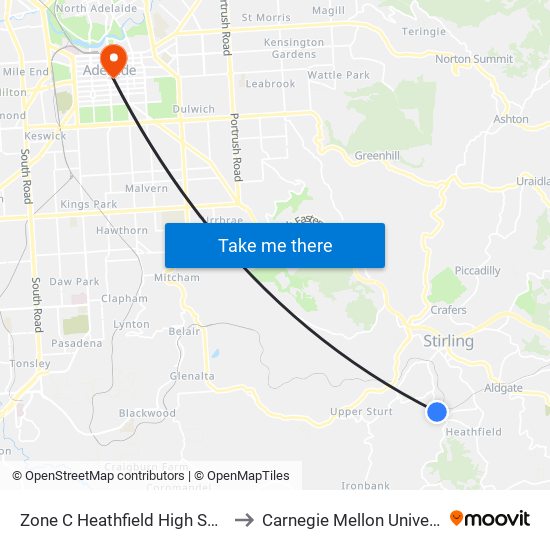 Zone C Heathfield High School to Carnegie Mellon University map