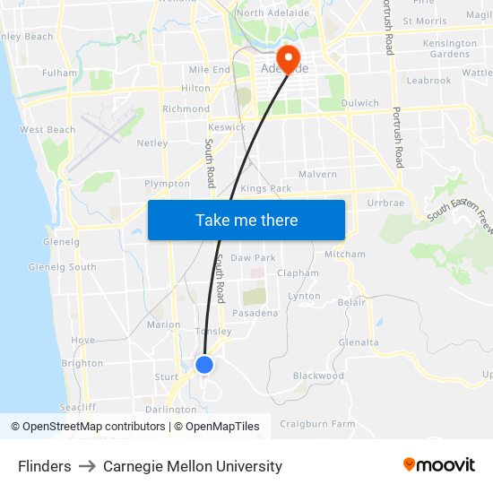 Flinders to Carnegie Mellon University map