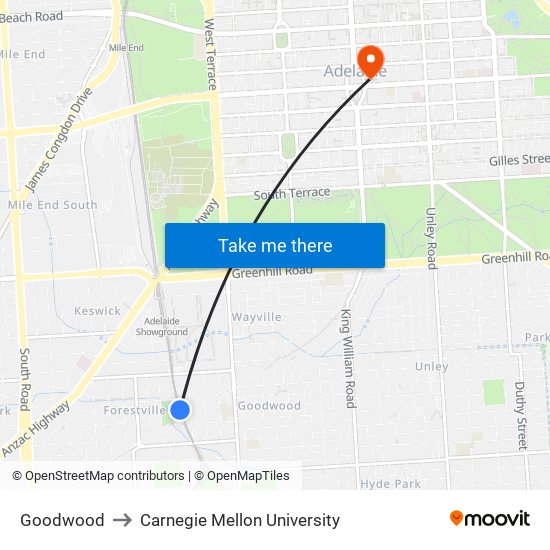 Goodwood to Carnegie Mellon University map