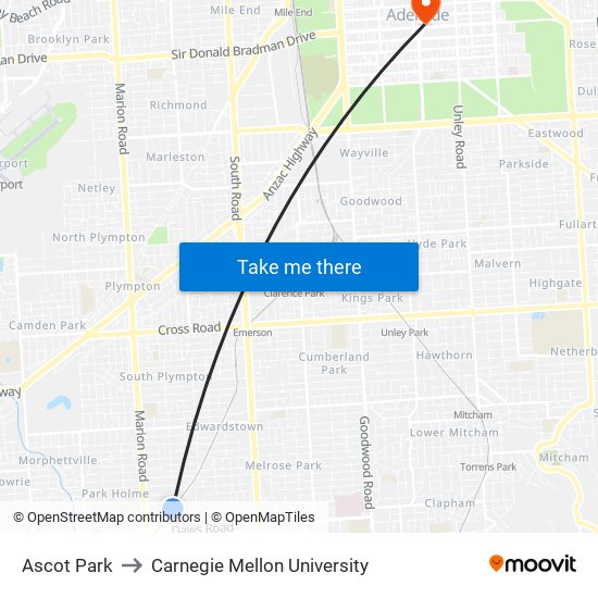 Ascot Park to Carnegie Mellon University map