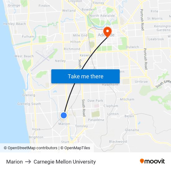 Marion to Carnegie Mellon University map