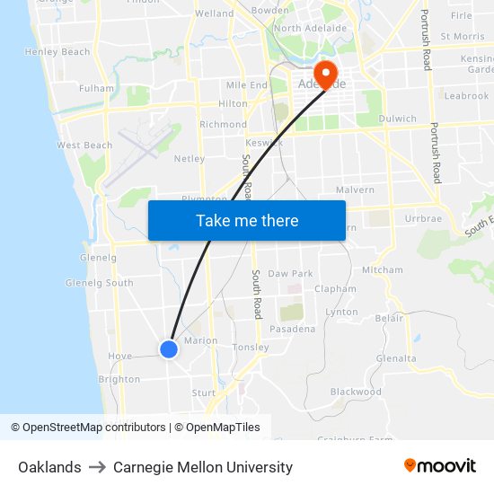 Oaklands to Carnegie Mellon University map