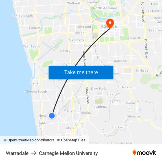 Warradale to Carnegie Mellon University map