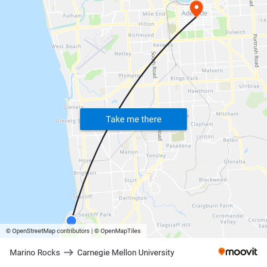 Marino Rocks to Carnegie Mellon University map