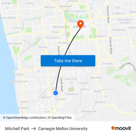 Mitchell Park to Carnegie Mellon University map