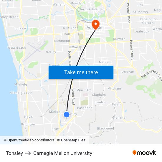 Tonsley to Carnegie Mellon University map