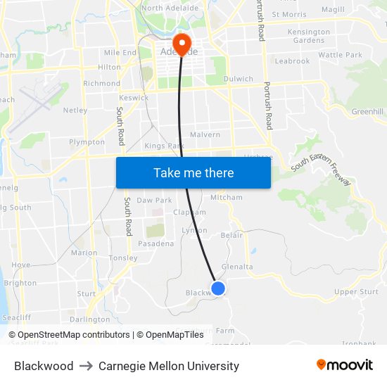 Blackwood to Carnegie Mellon University map