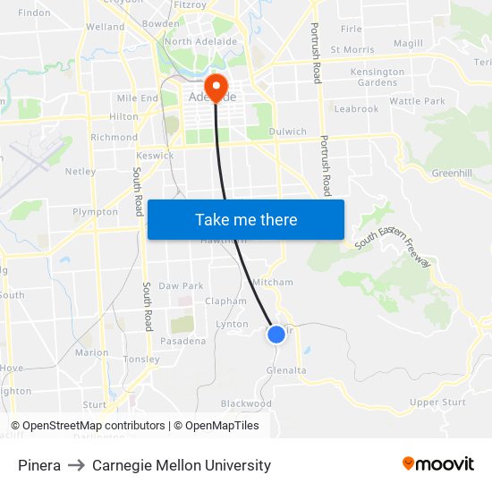 Pinera to Carnegie Mellon University map