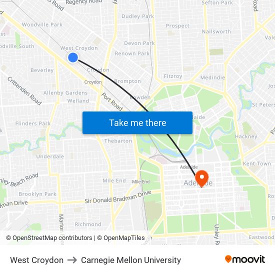 West Croydon to Carnegie Mellon University map