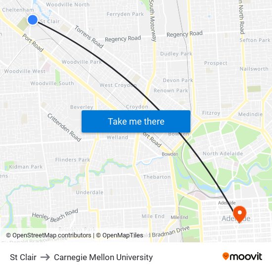 St Clair to Carnegie Mellon University map