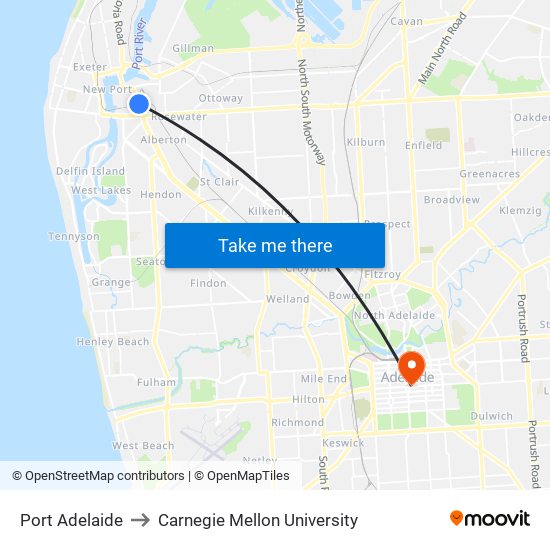 Port Adelaide to Carnegie Mellon University map