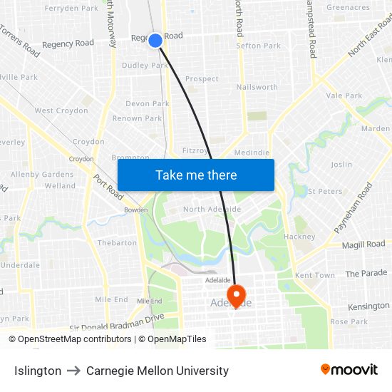 Islington to Carnegie Mellon University map