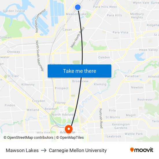 Mawson Lakes to Carnegie Mellon University map