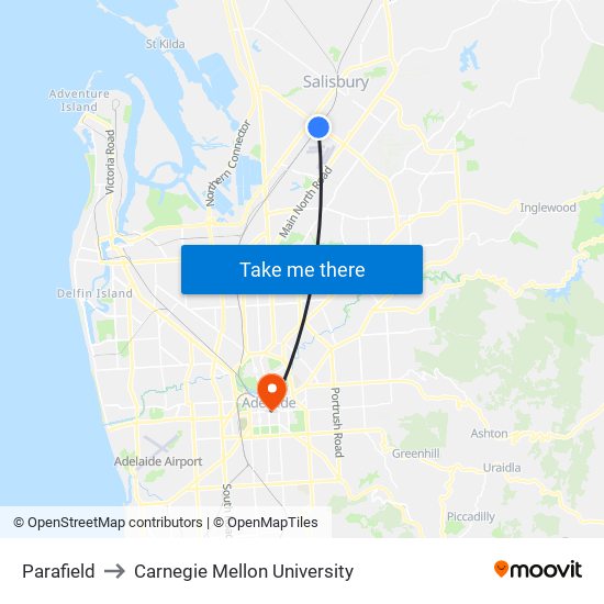 Parafield to Carnegie Mellon University map