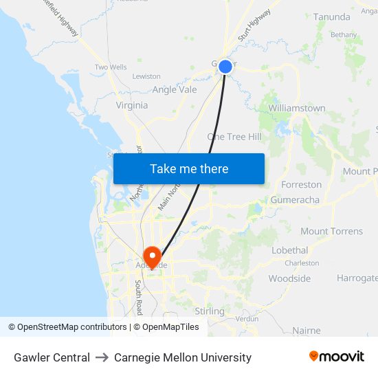 Gawler Central to Carnegie Mellon University map
