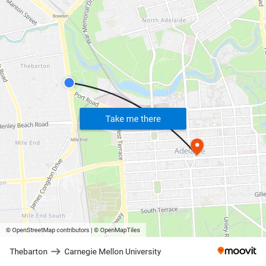 Thebarton to Carnegie Mellon University map