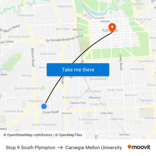 Stop 9 South Plympton to Carnegie Mellon University map