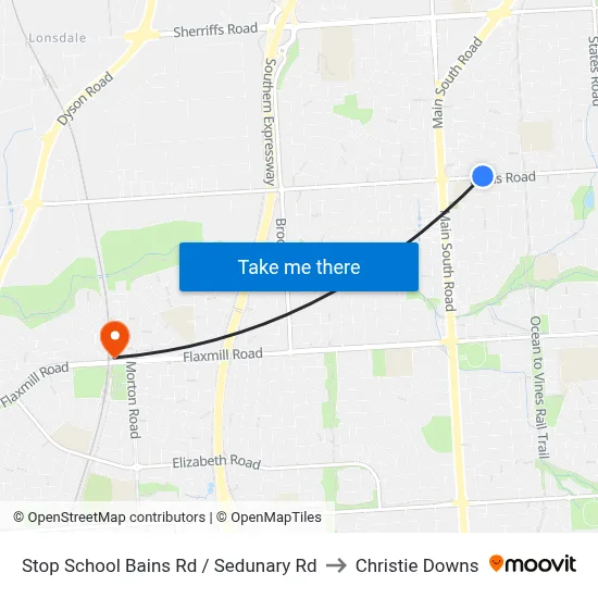 Stop School Bains Rd / Sedunary Rd to Christie Downs map