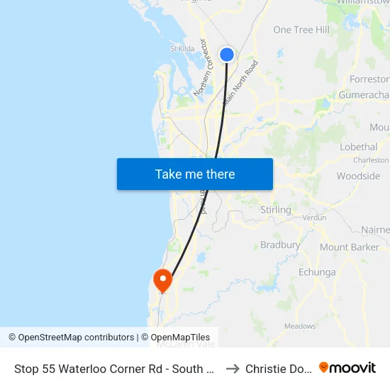 Stop 55 Waterloo Corner Rd - South West side to Christie Downs map