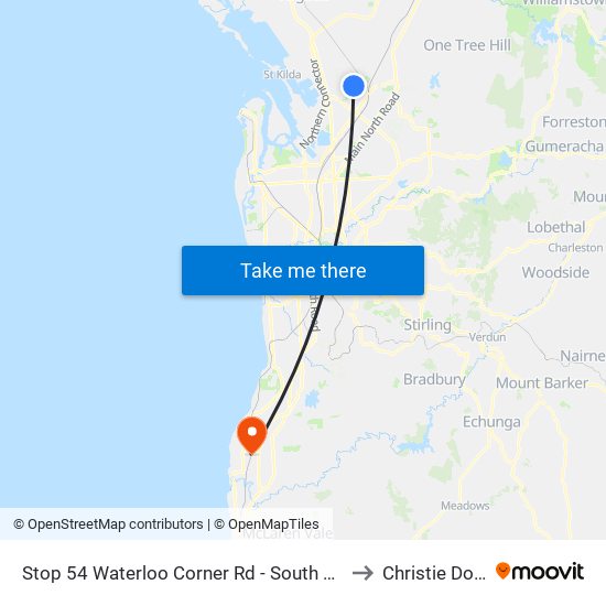 Stop 54 Waterloo Corner Rd - South West side to Christie Downs map