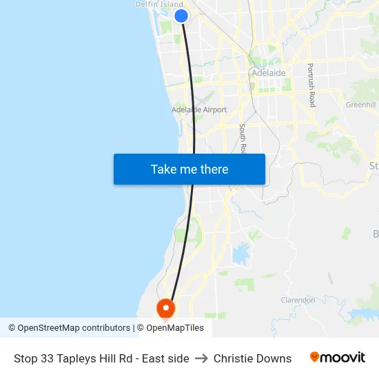 Stop 33 Tapleys Hill Rd - East side to Christie Downs map