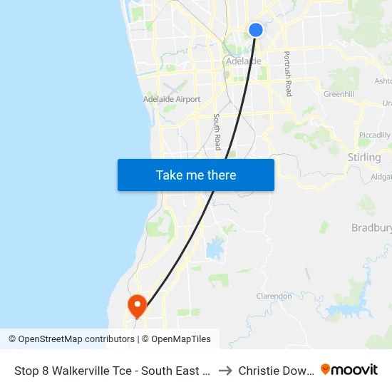 Stop 8 Walkerville Tce - South East side to Christie Downs map