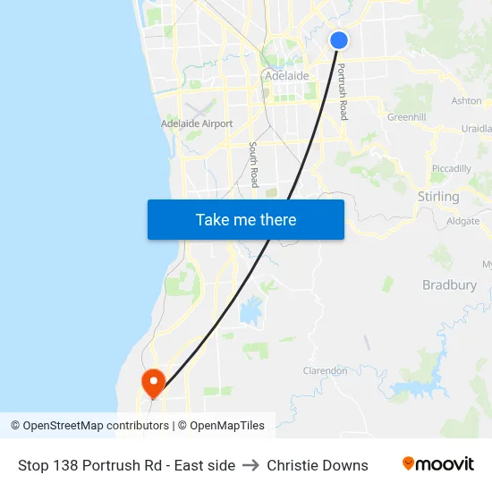 Stop 138 Portrush Rd - East side to Christie Downs map