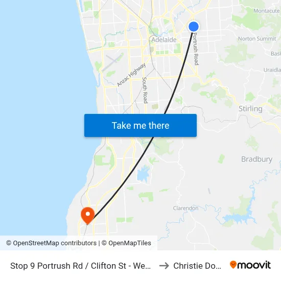 Stop 9 Portrush Rd / Clifton St - West side to Christie Downs map