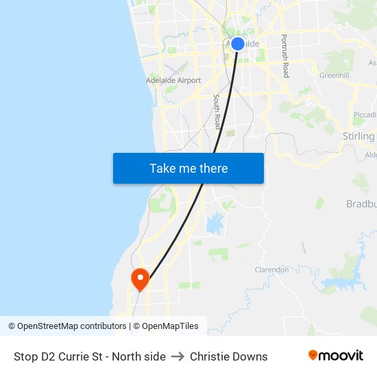 Stop D2 Currie St - North side to Christie Downs map