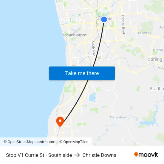 Stop V1 Currie St - South side to Christie Downs map