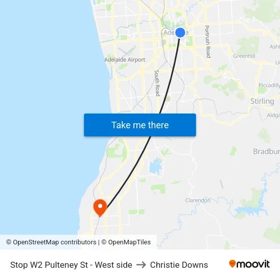 Stop W2 Pulteney St - West side to Christie Downs map