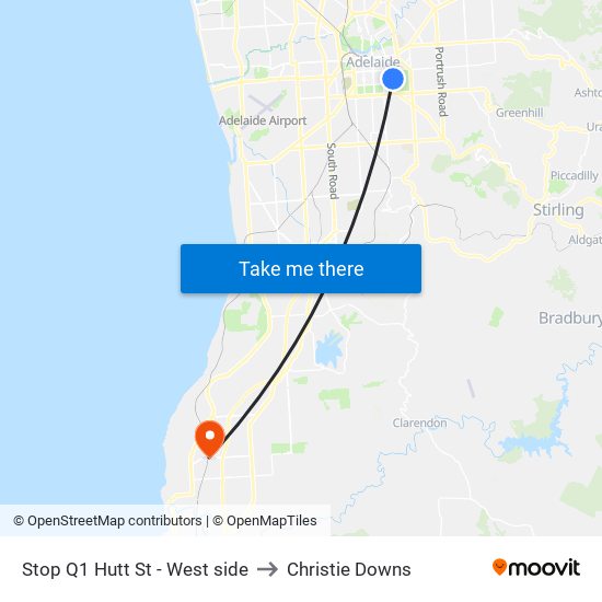 Stop Q1 Hutt St - West side to Christie Downs map