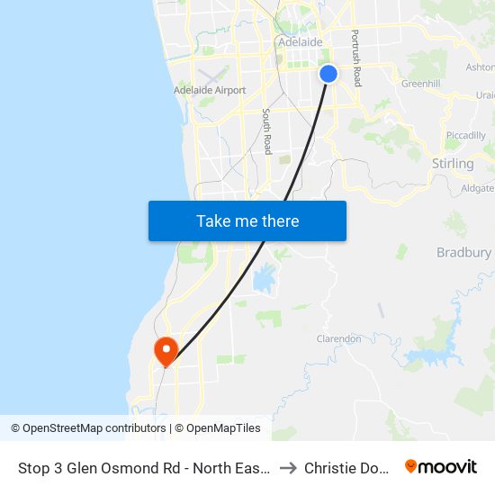 Stop 3 Glen Osmond Rd - North East side to Christie Downs map