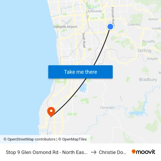 Stop 9 Glen Osmond Rd - North East side to Christie Downs map