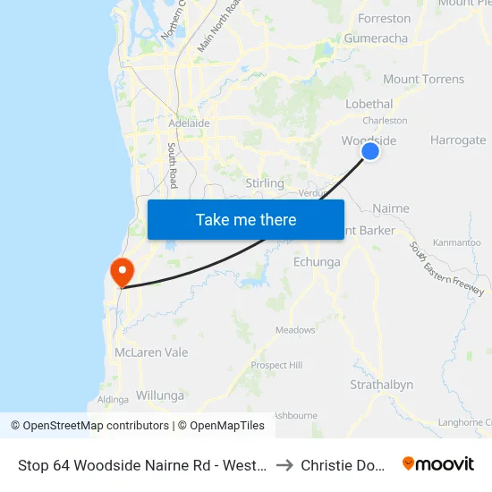 Stop 64 Woodside Nairne Rd - West side to Christie Downs map