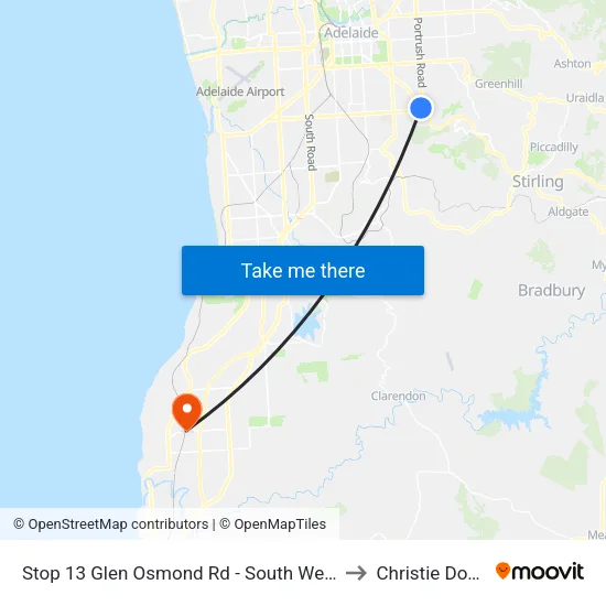 Stop 13 Glen Osmond Rd - South West side to Christie Downs map