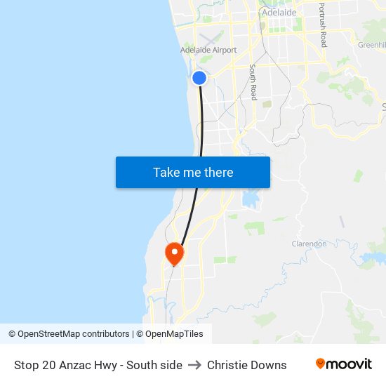 Stop 20 Anzac Hwy - South side to Christie Downs map