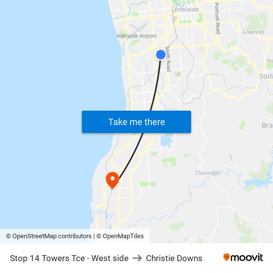 Stop 14 Towers Tce - West side to Christie Downs map