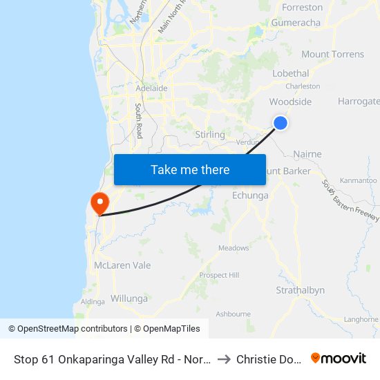 Stop 61 Onkaparinga Valley Rd - North side to Christie Downs map